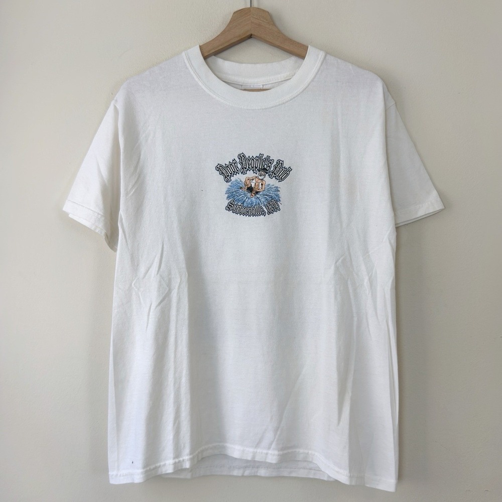 Vintage 90s Poor Peoples Pub Skate Cartoon Beer Funny Art White Tee Shirt Medium